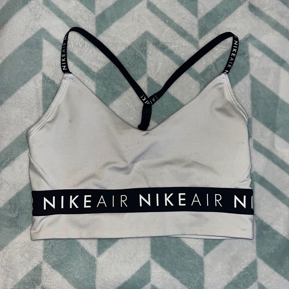 white strapped nike sports bra